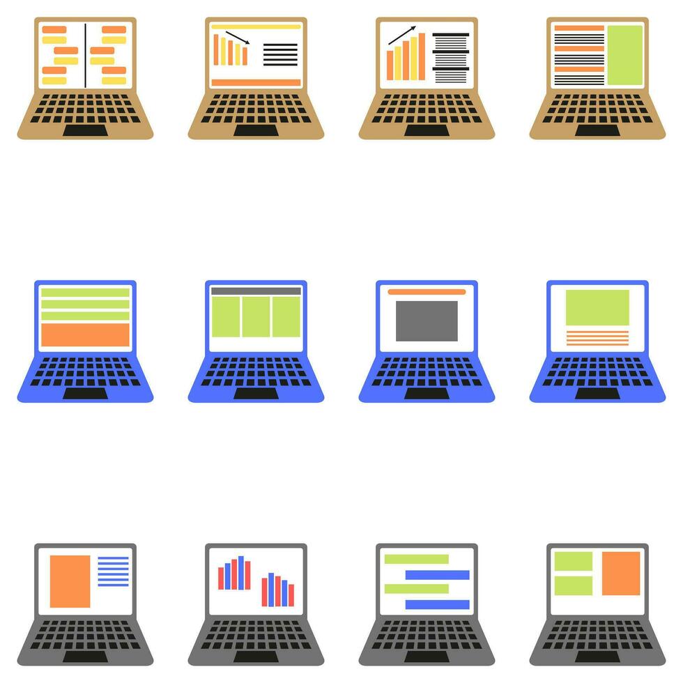 Simple business laptop set icon. Flat style technology vector.txt vector