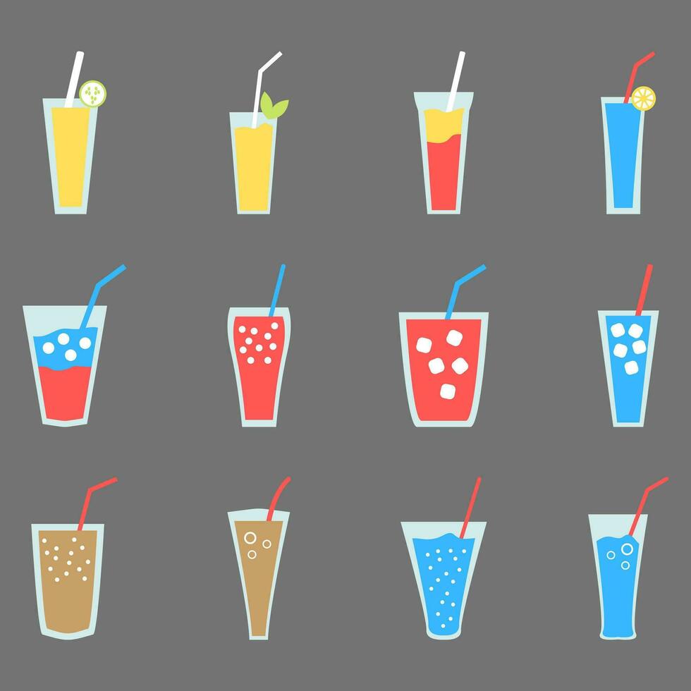 Ice drink icon set. Flat style beverage vector.txt vector