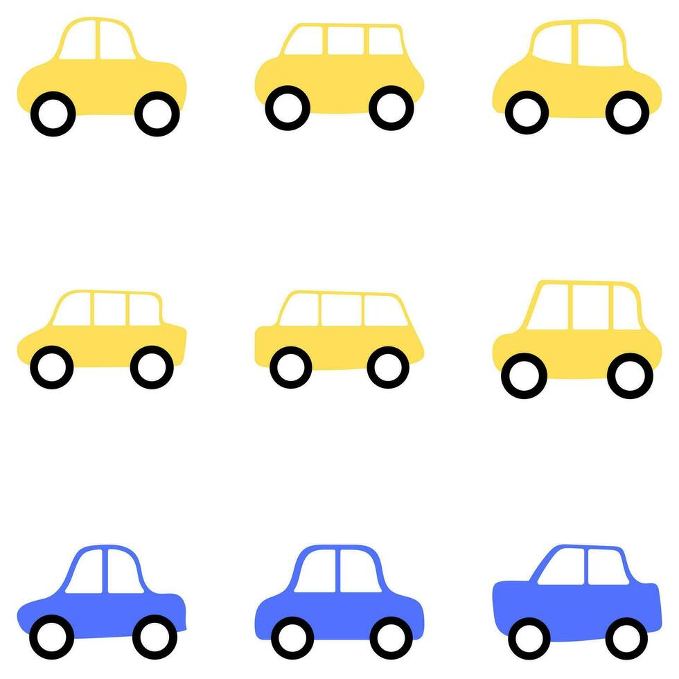 Simple cute car doodle icon set. Vector automotive vehicle in flat style