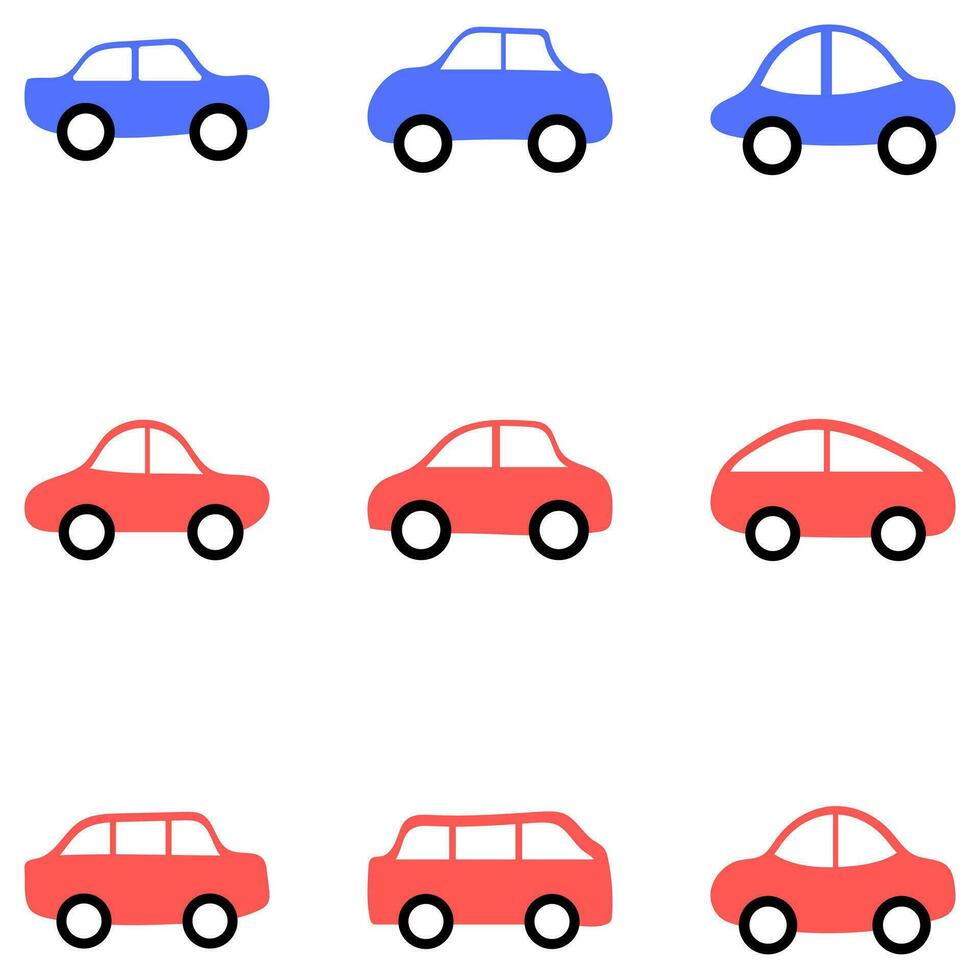 Simple cute car doodle icon set. Vector automotive vehicle in flat style