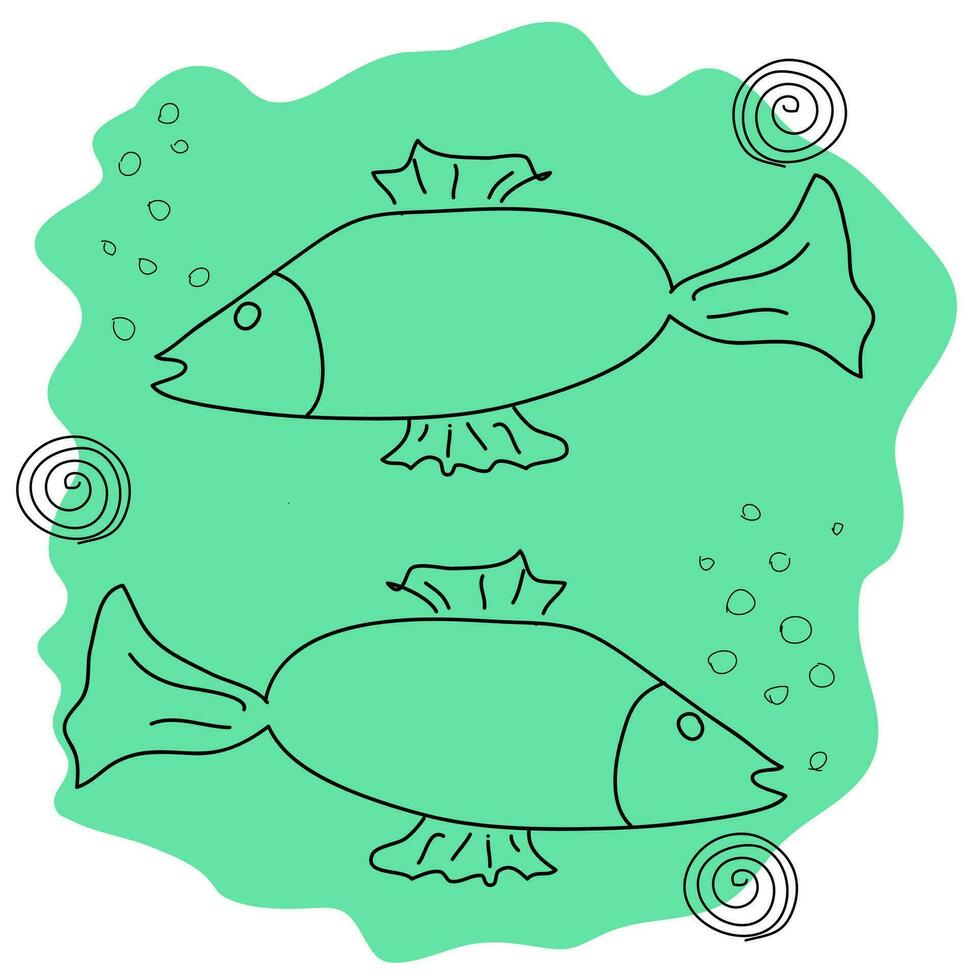 Two fish in the water hand drawn with pencil in doodle style vector