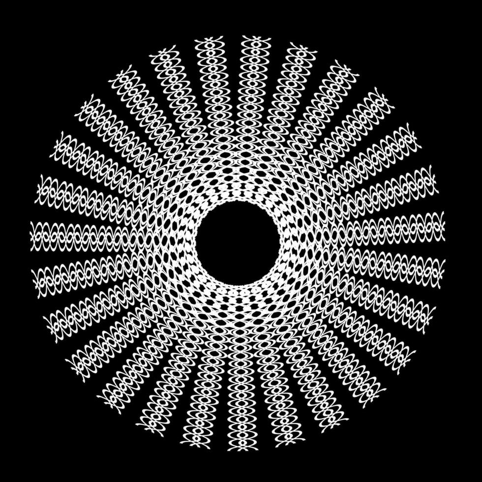 Original white lace abstract pattern arranged in a circle on a black background vector