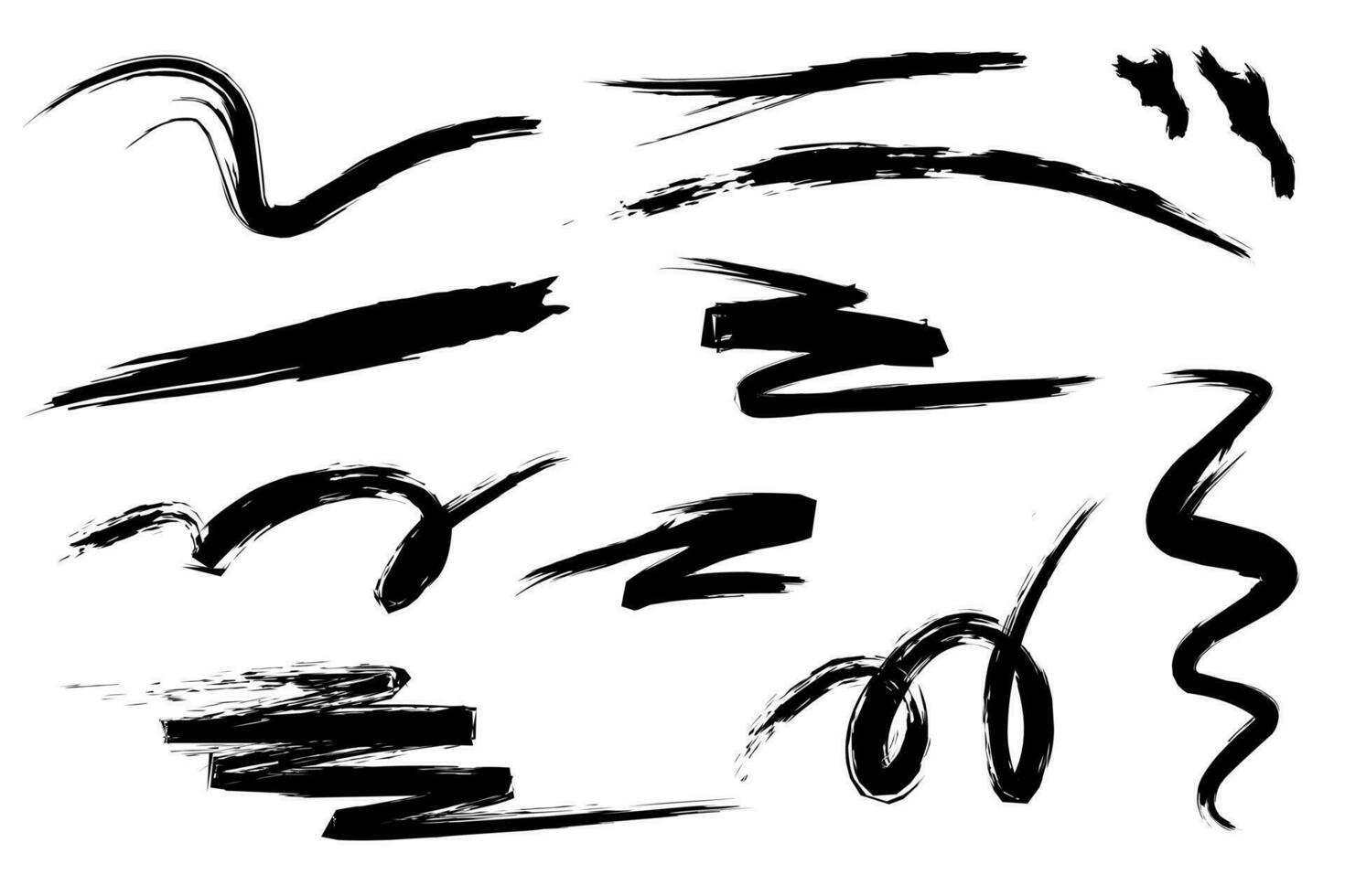 Black ink grunge brush strokes collection isolated on white background. Organic shape brush, hand drawn splash. vector