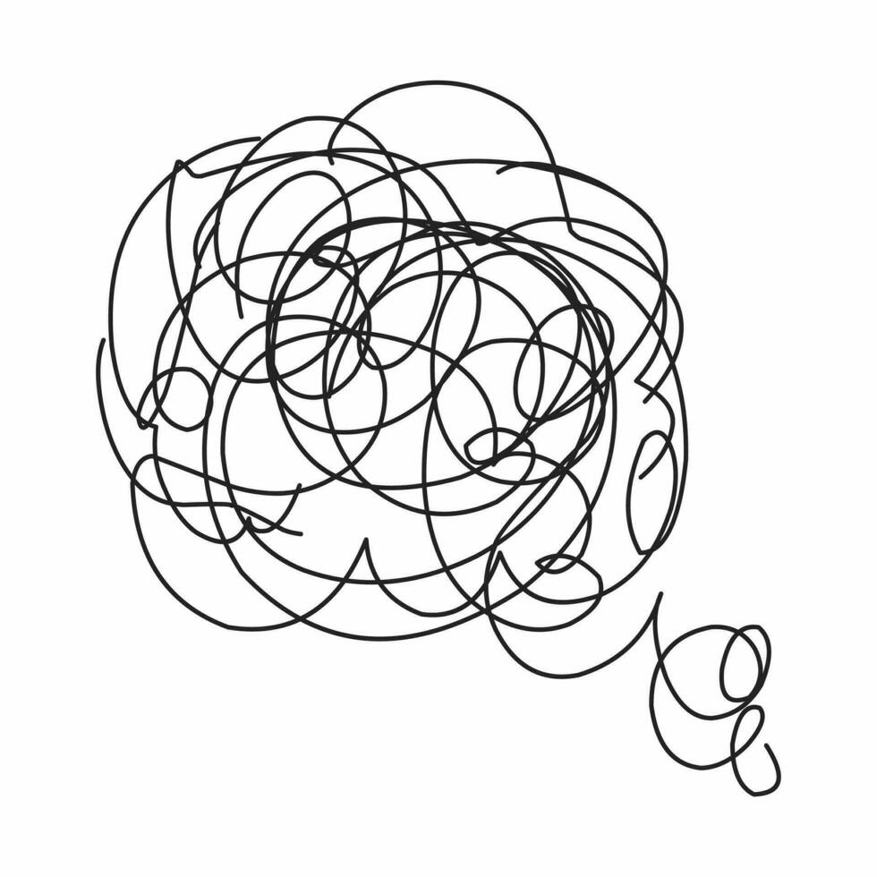 Stress mind vector illustration. Tangle, scribble lines isolated on white background. Mental health-concept.