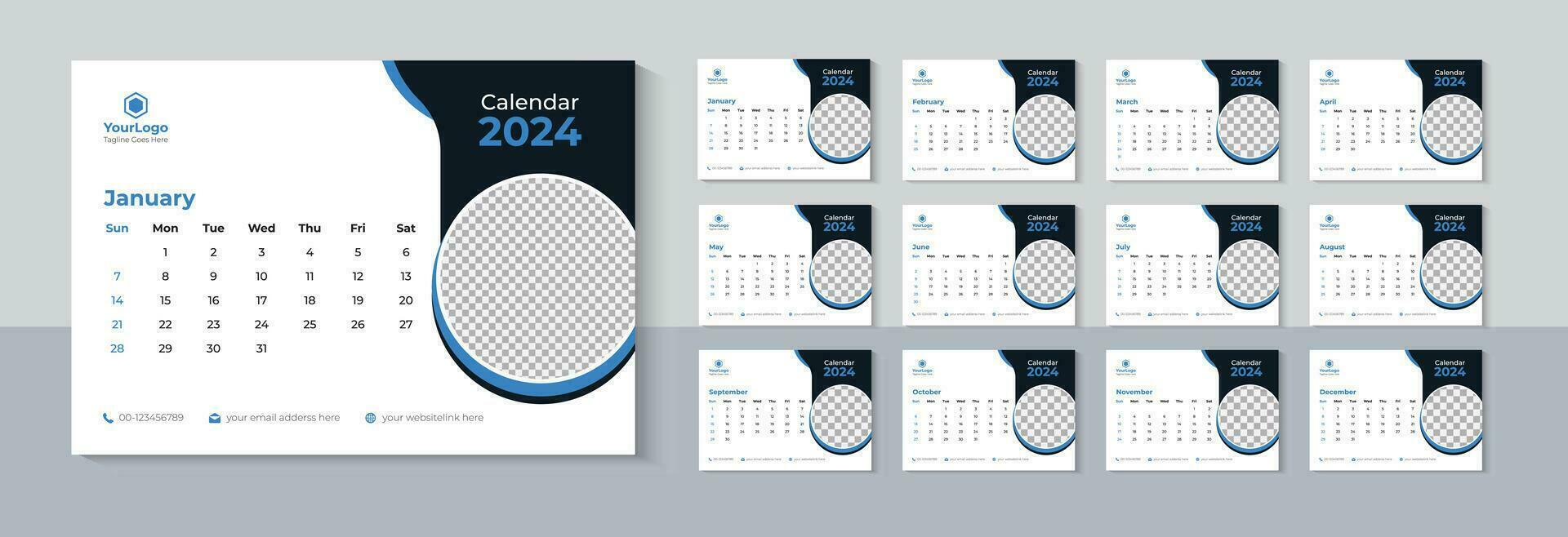 Desk Calendar 2024 Design, Business Calendar 2024 Template, New Year 2024, Table Calendar, Free Download vector