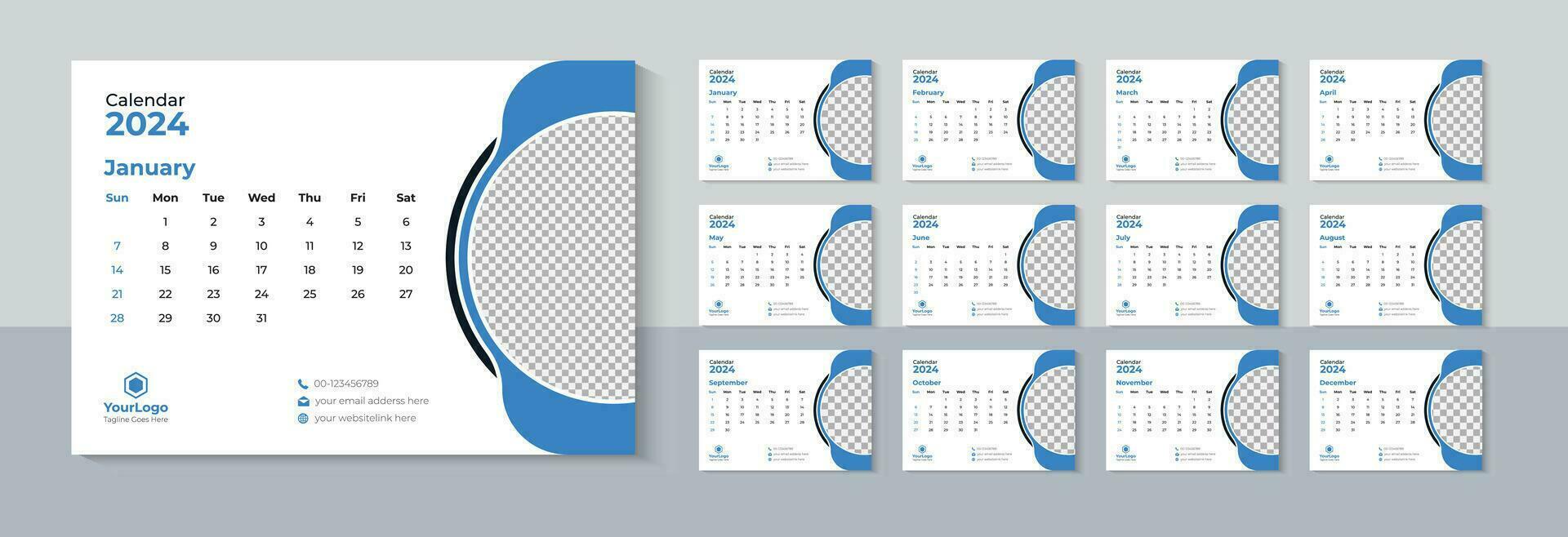 Modern Desk Calendar 2024 Design, Business Calendar 2024 Template, New Year 2024, Free Download vector