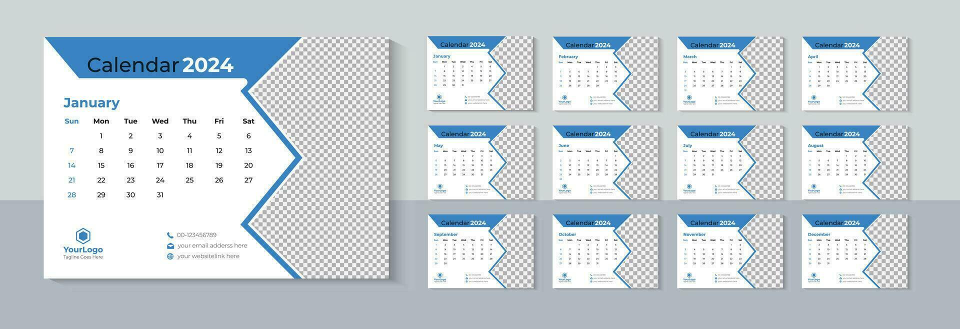 Desk Calendar 2024 Design, Business Calendar 2024 Template, New Year