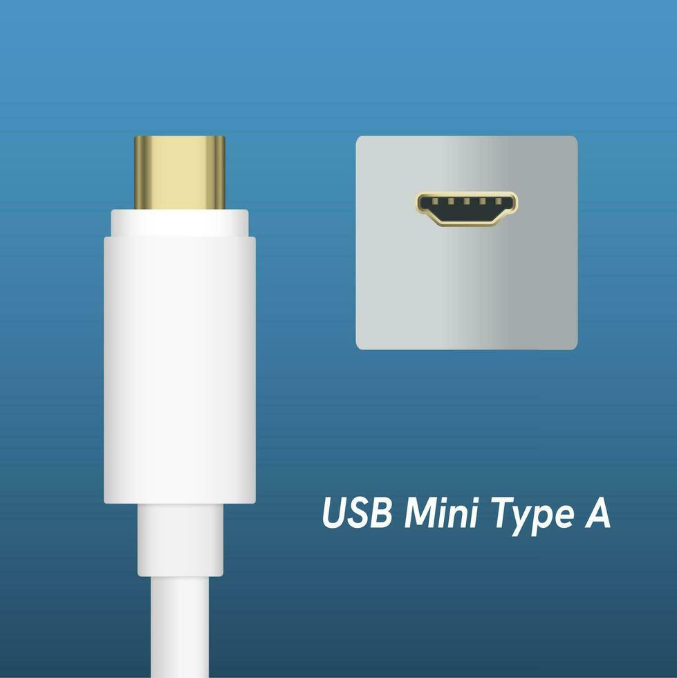 Smart Phone Charger mini cable type A Isolate on blue background with copy Space for insert text. Vector illustration EPS 10.