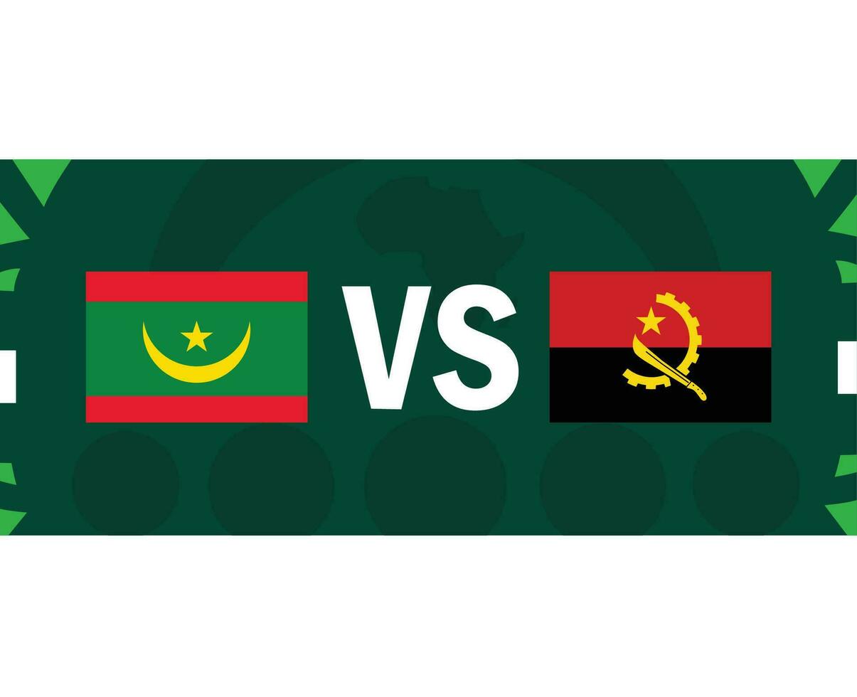 Mauritania y angola africano banderas naciones 2023 grupo re equipos países africano fútbol americano símbolo logo diseño vector ilustración
