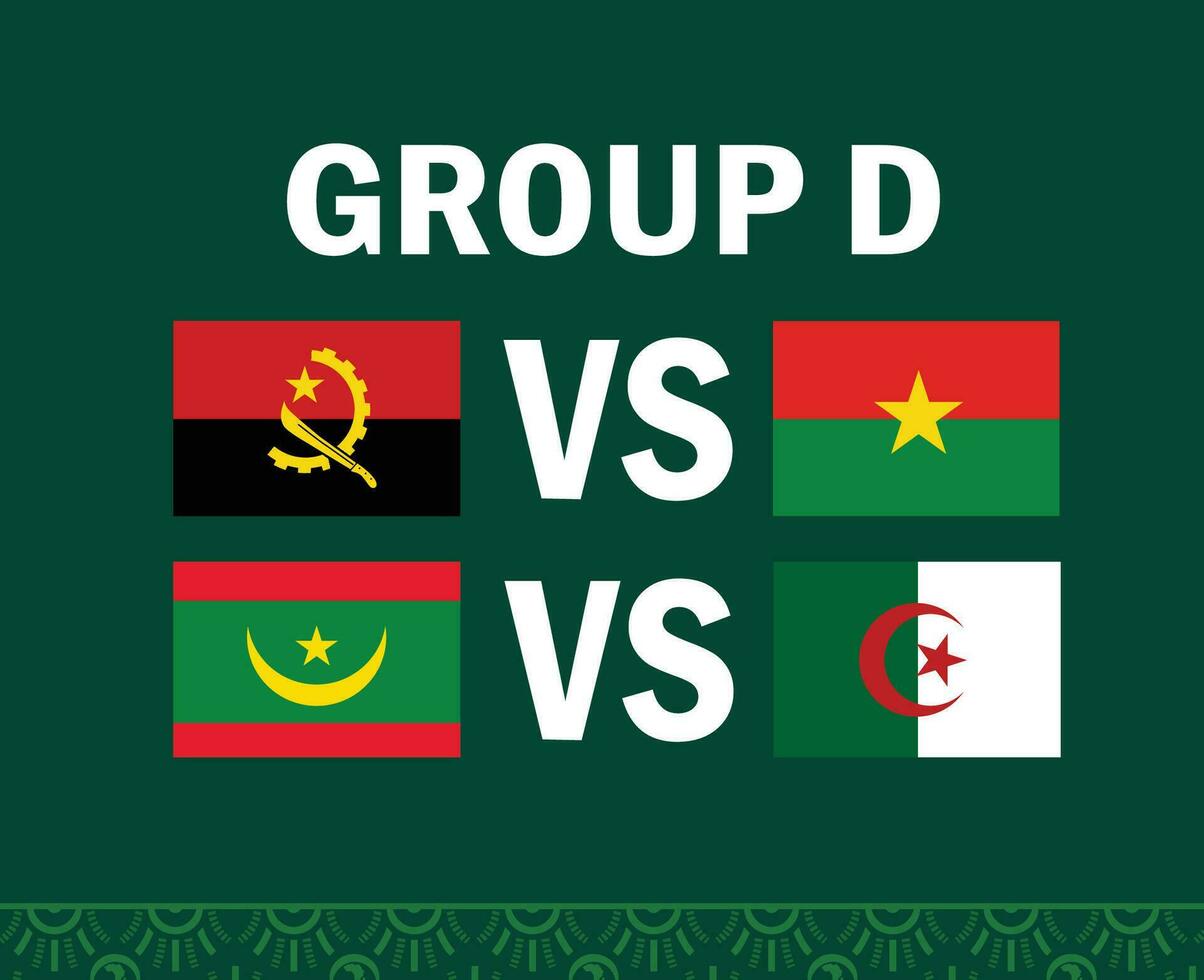 Angola Mauritania Algeria And Burkina Faso African Flags Nations 2023 Group D Teams Countries African Football Symbol Logo Design Vector Illustration