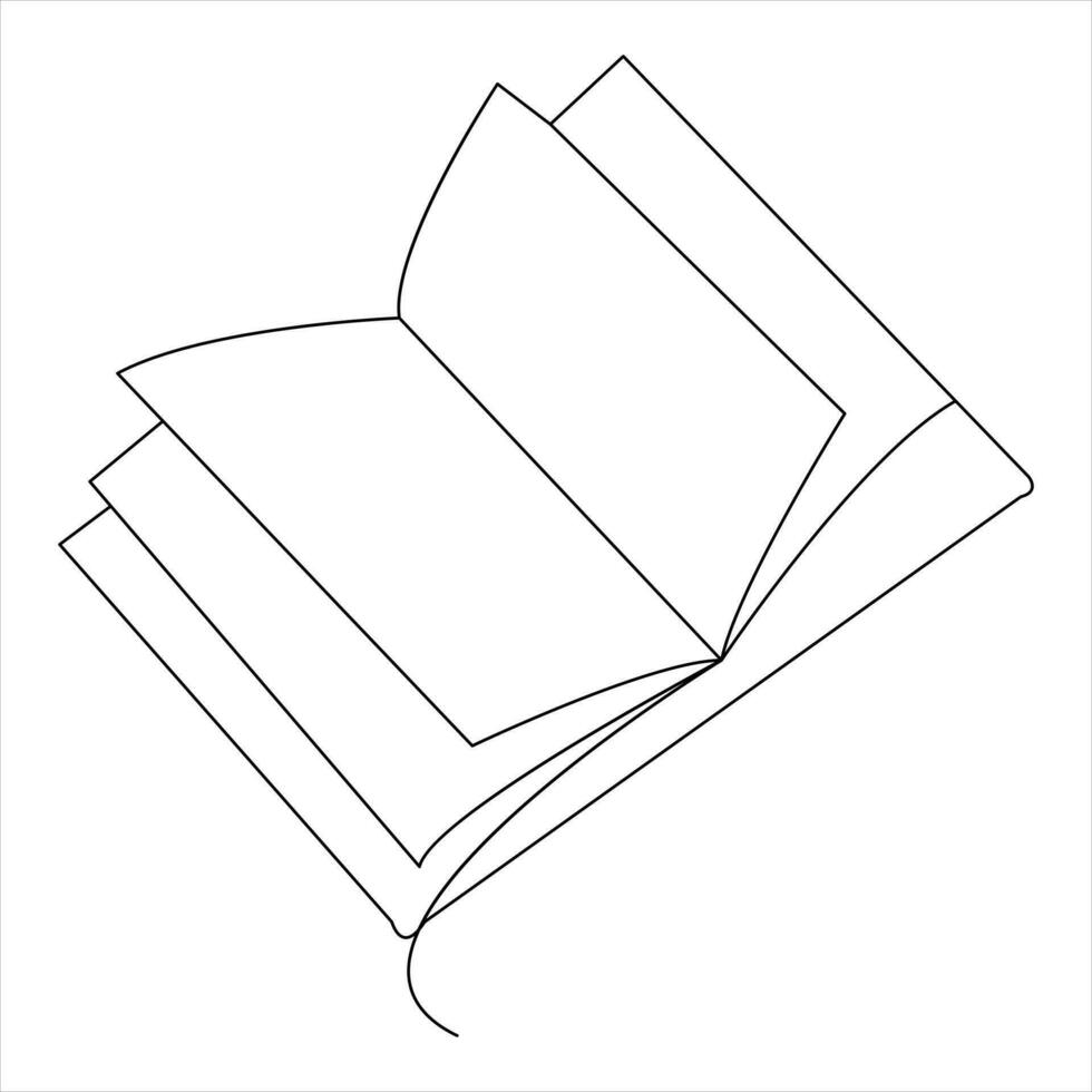 Continuous single line open book art drawing vector style illustration
