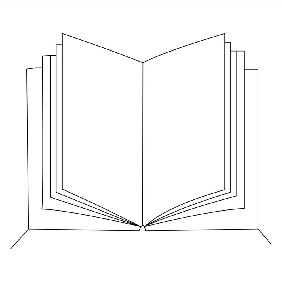 Continuous single line open book art drawing vector style illustration