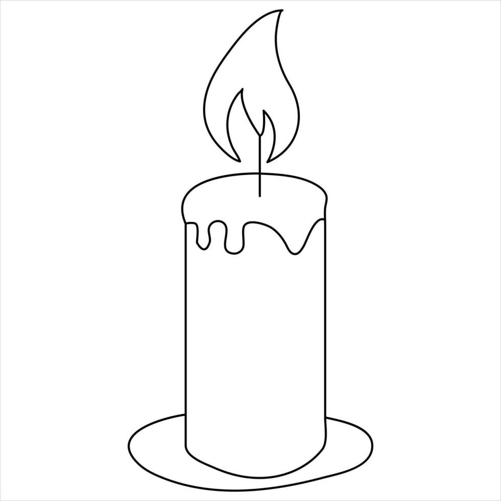 Continuous single line art drawing of candle and minimalist outline vector art drawing