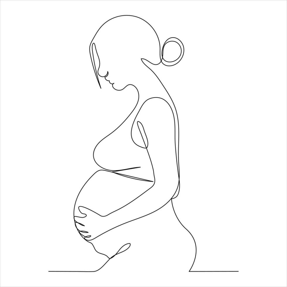 Single line continuous drawing of pregnant women's and mother day,women's day vector illustration