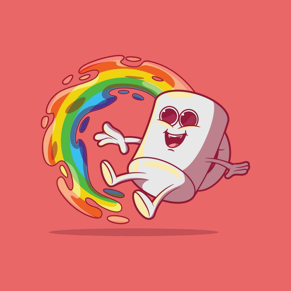 Feel the Rainbow, coffee cup character vector illustration. Drinks, motivation design concept.