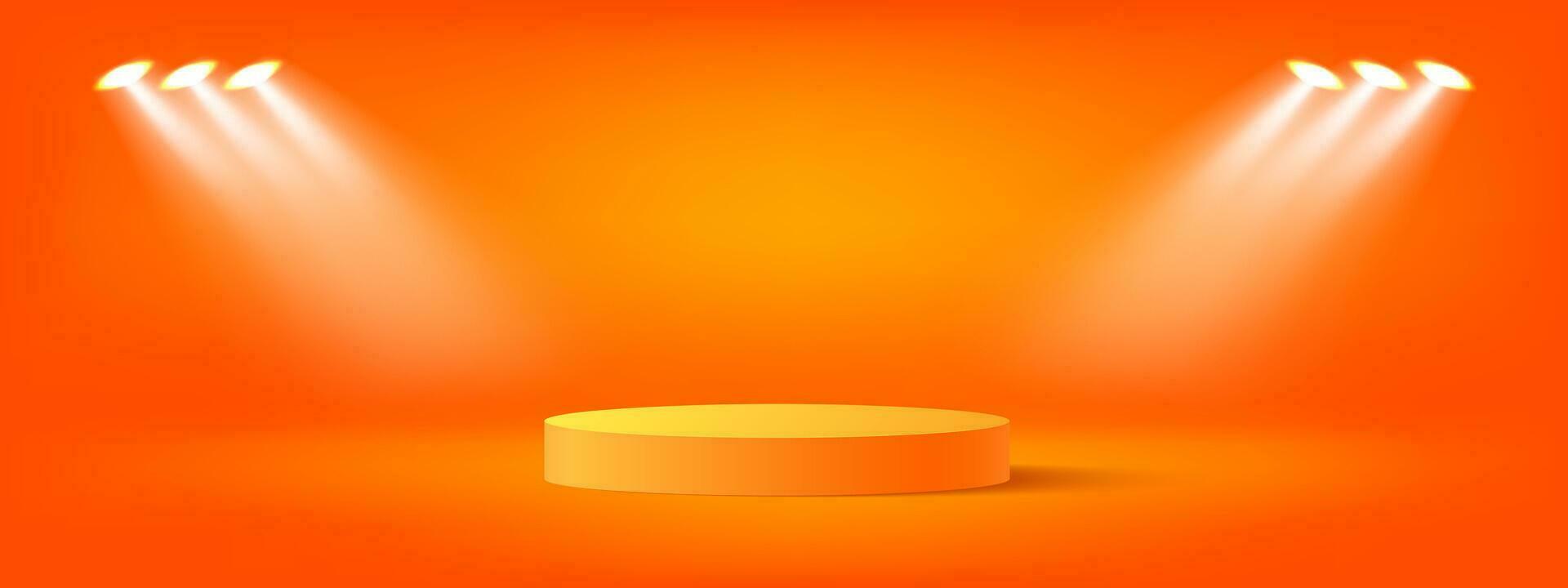 Orange studio abstract background with podium and spotlight effect. Product display backdrop. vector