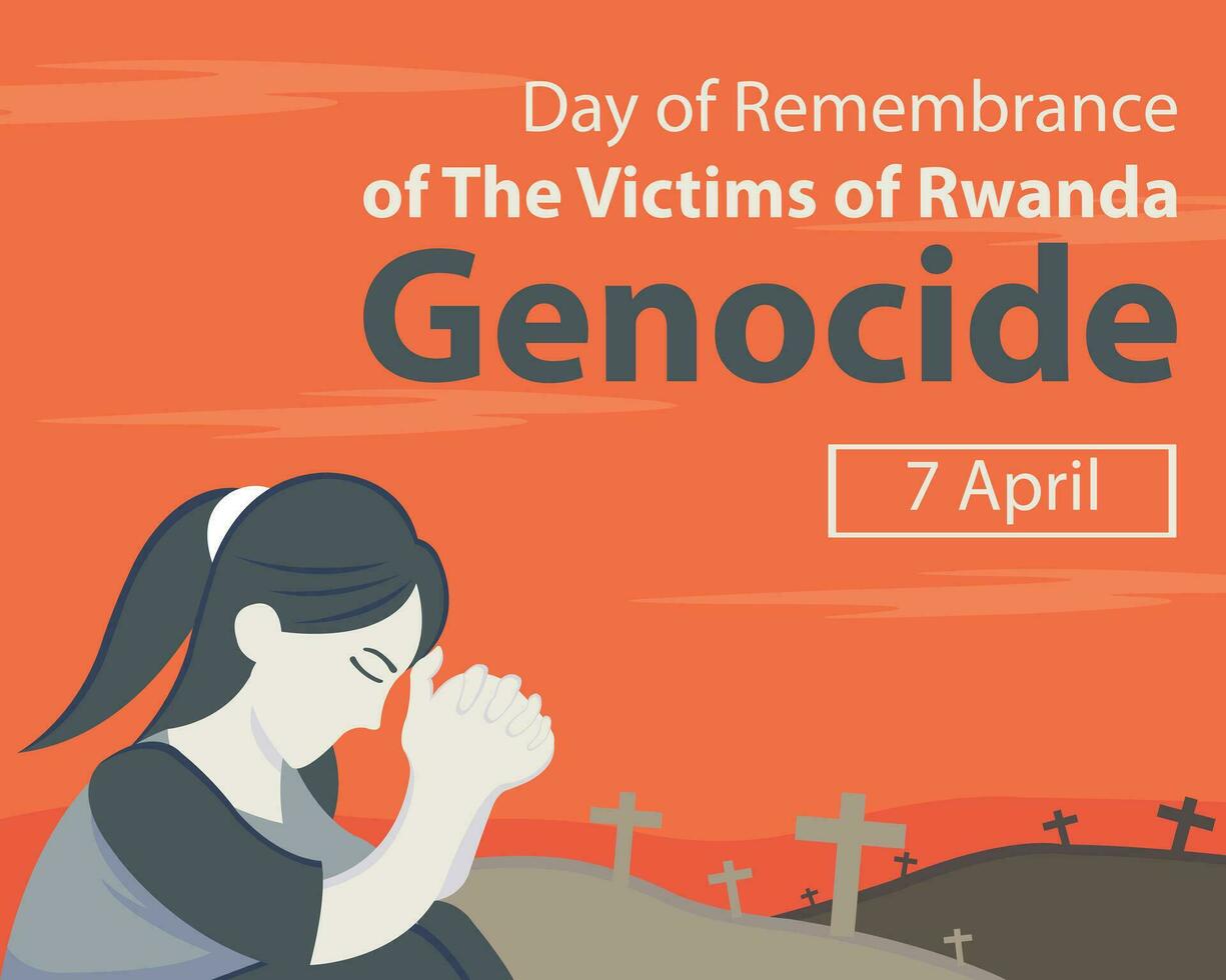 illustration vector graphic of a woman is praying in the middle of the graves of massacre victims, perfect for international day, victims of rwanda, genocide, celebrate, greeting card, etc.