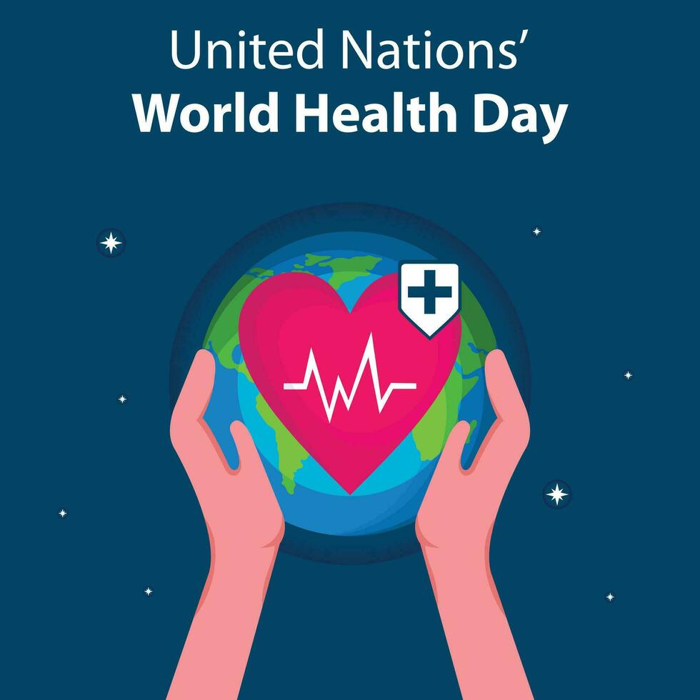 illustration vector graphic of a pair of hands holding up a globe containing a heartbeat, perfect for international day, united nation, world health day, celebrate, greeting card, etc.