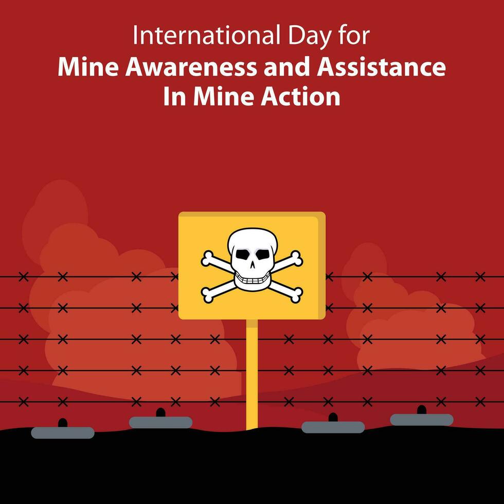 illustration vector graphic of Danger warning sign in minefield, perfect for international day, mine awareness, assistance, mine action, celebrate, greeting card, etc.