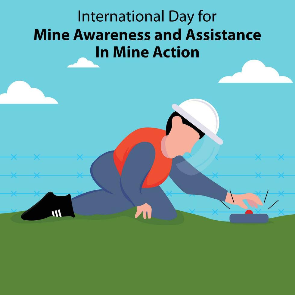 illustration vector graphic of one was trying to pick up a mine on the ground, perfect for international day, mine awareness, assistance, mine action, celebrate, greeting card, etc.