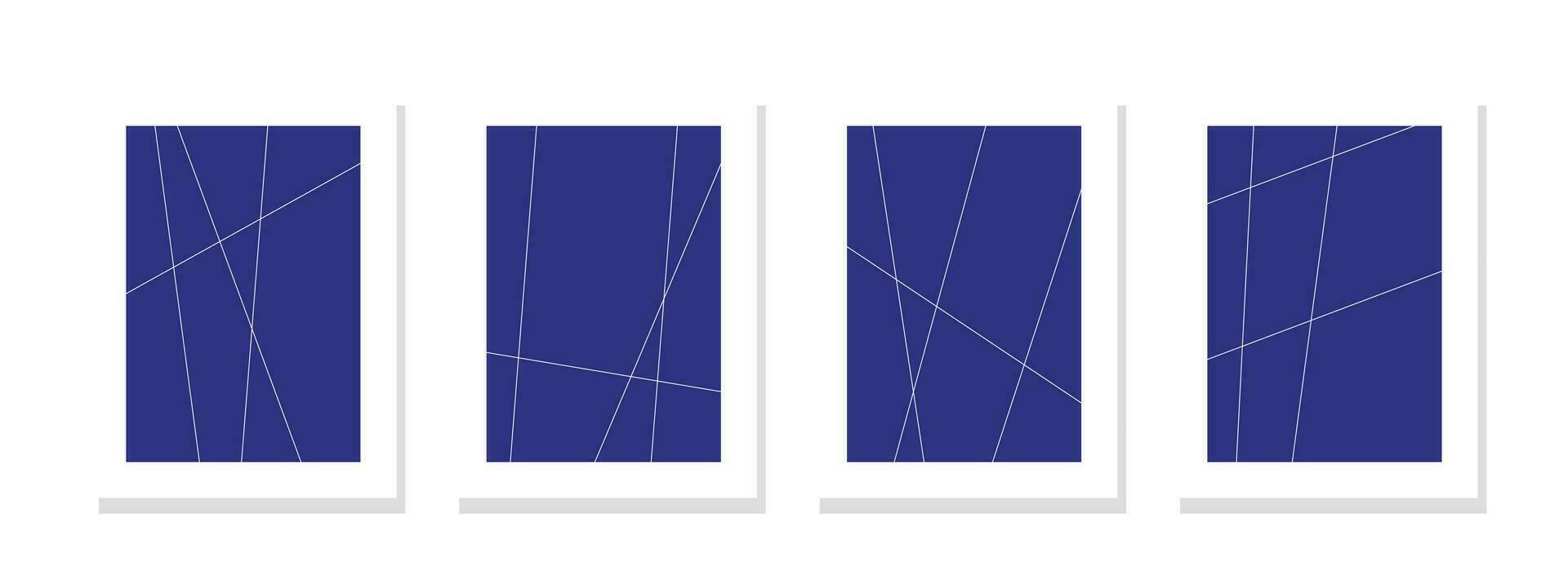 Chaotic straight white lines on a vibrant blue background create dynamic wall art, adding a pop of color and geometric flair to any room. vector