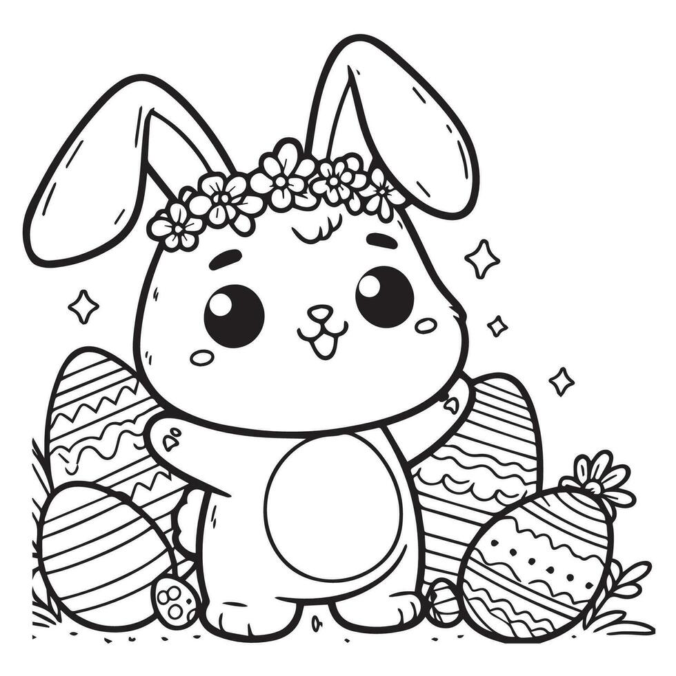 Easter Egg Coloring Page with decorative eggs vector black and white