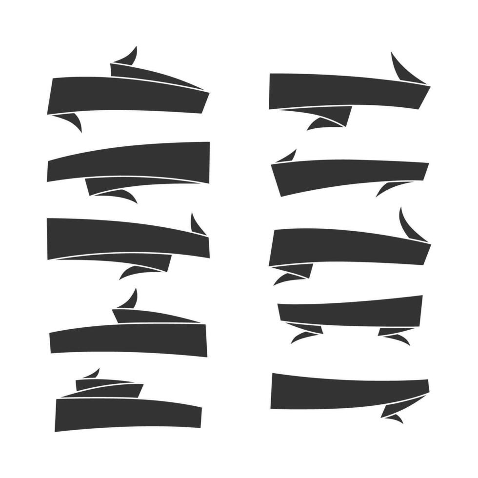 Set of ribbons banners line art black and white vector