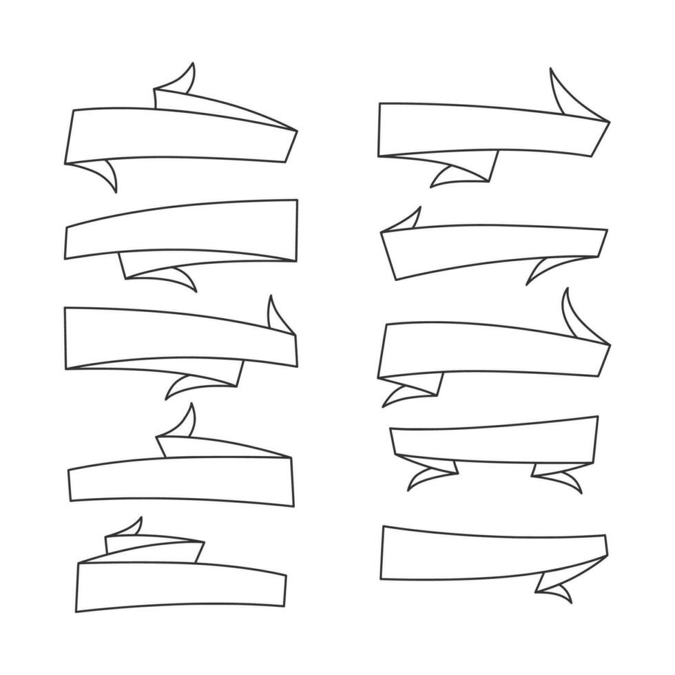 Set of ribbons banners line art black and white vector