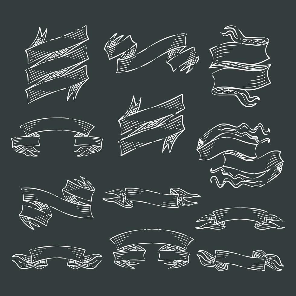 Vintage ribbons banners hand drawn collection vector