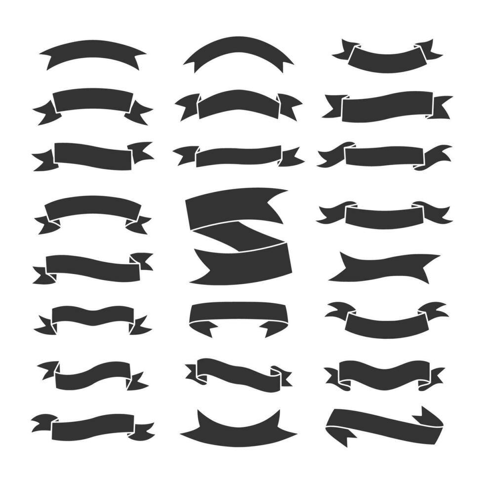 Set of ribbons banners line art black and white vector