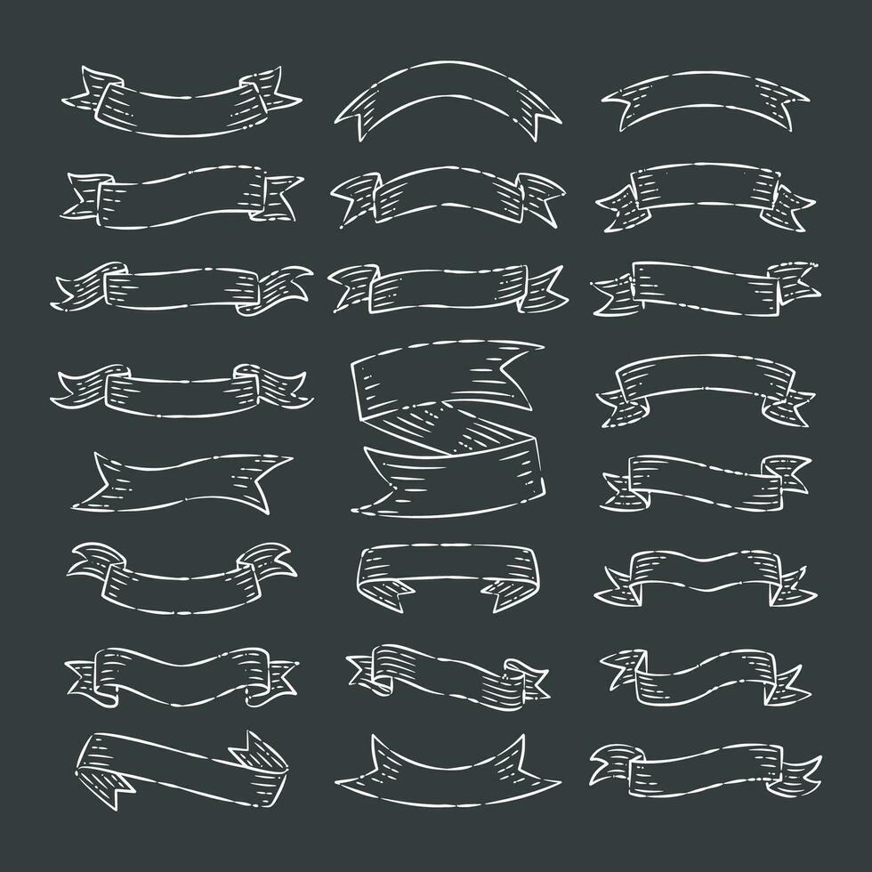 Vintage ribbons banners hand drawn collection vector