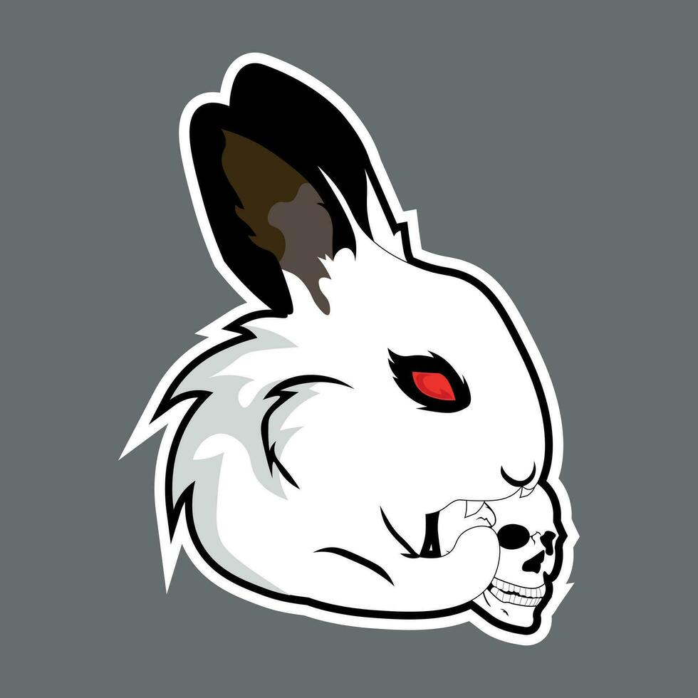 Evil rabbit bite the skull head gaming logo vector