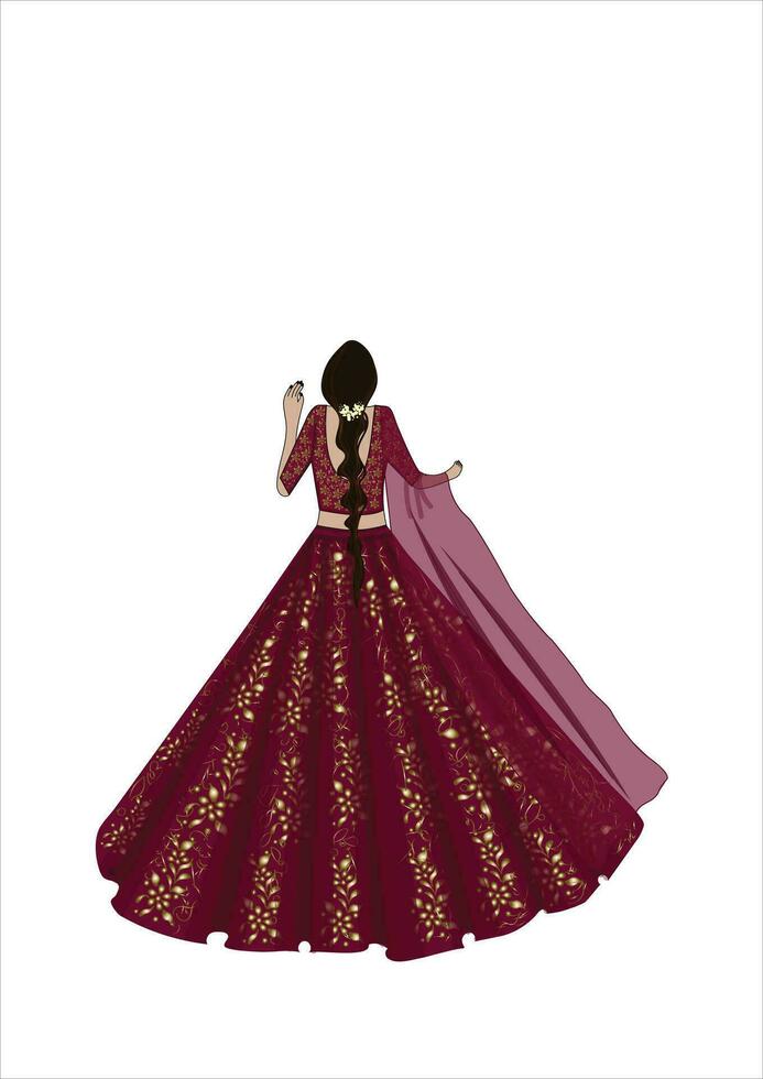pink lehnga bridal illustration vector
