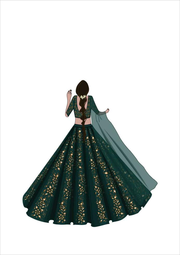 verde lehnga novia ilustración vector