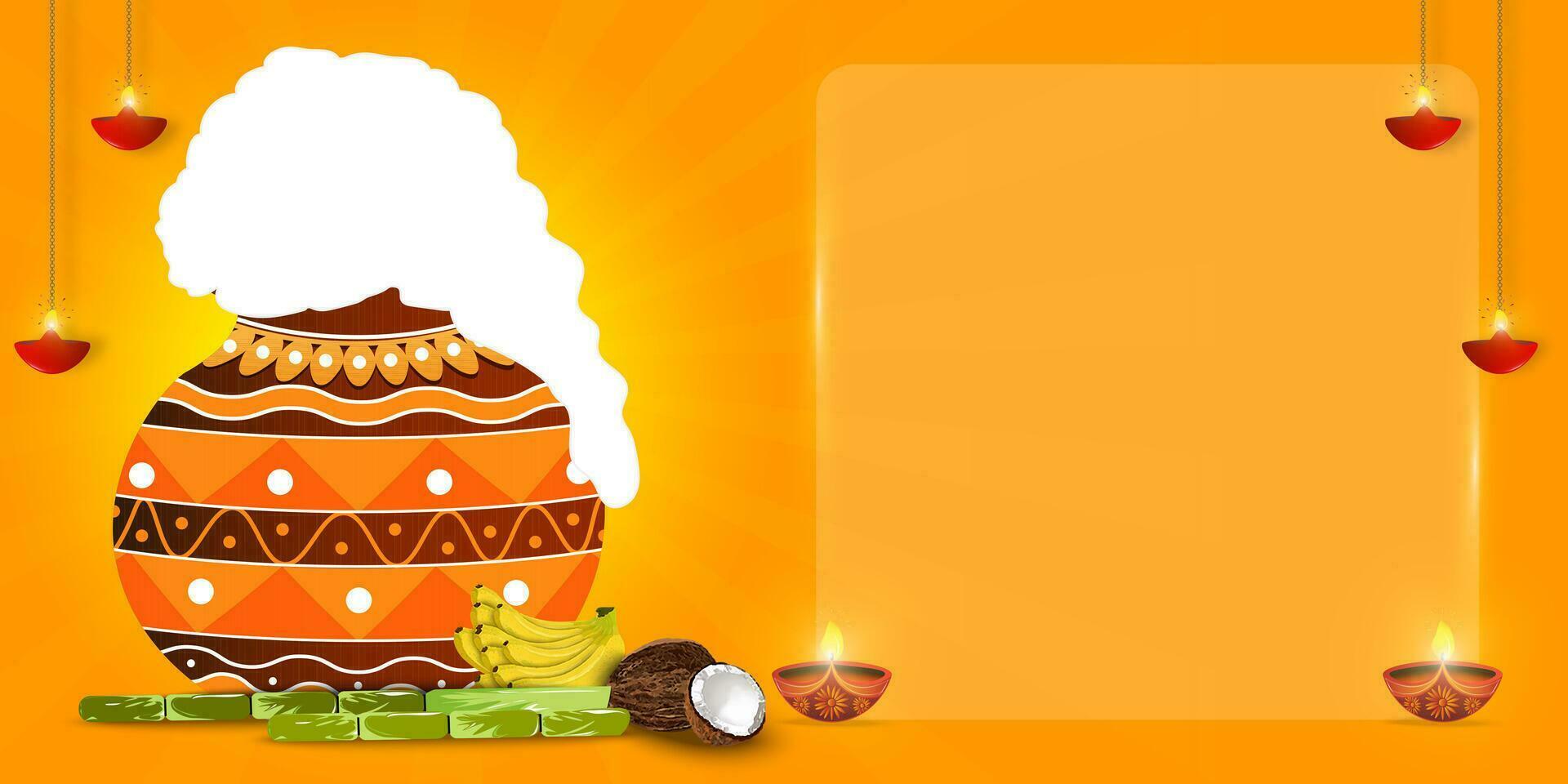 Happy Pongal festival of India background design with text space. Vector illustration