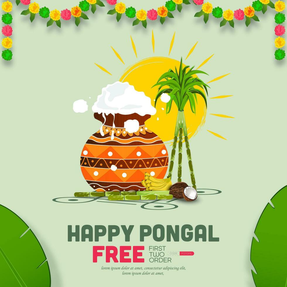 Happy Pongal Festival of India Banner Design Template. Vector illustration