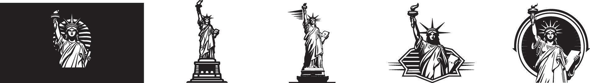 USA or the United States of America Independence Day logo for the 4th of July with Statue of Liberty, Vector Illustration.