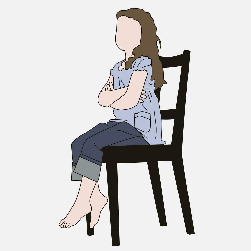 girl sitting on chair illustration line art vector