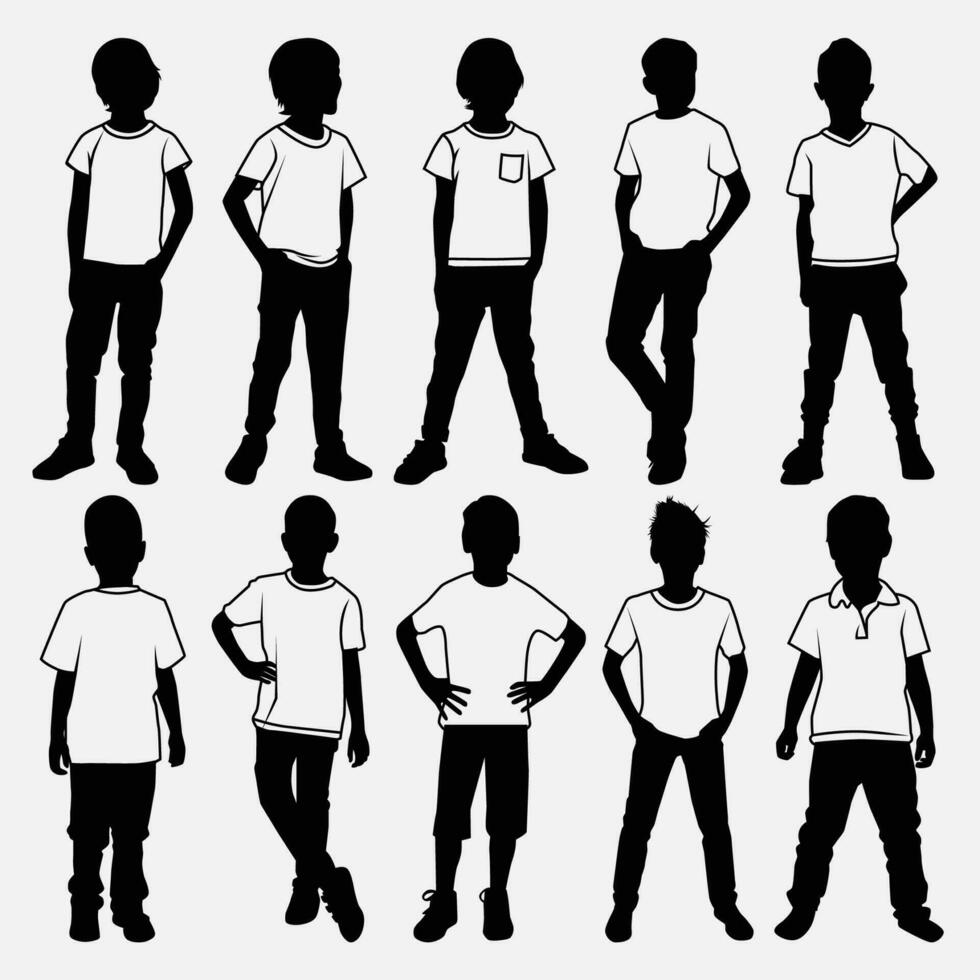 little boys Silhouette Set vector