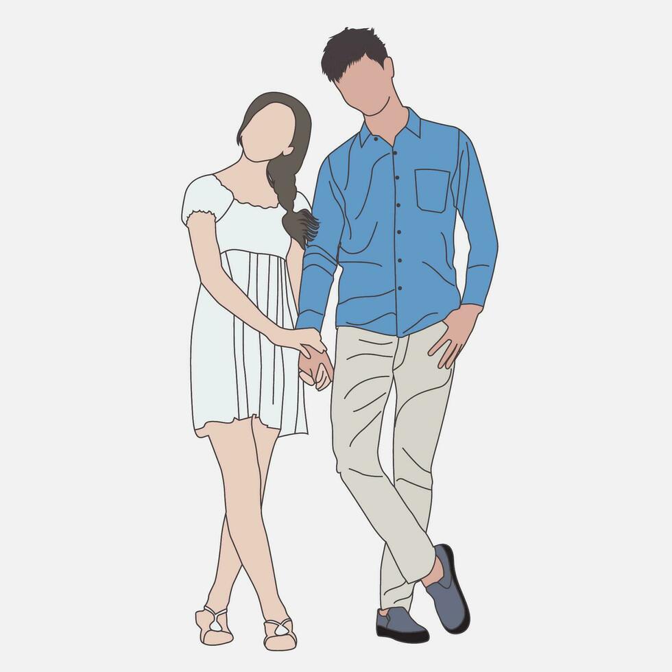 Moda Pareja ilustración línea Arte vector