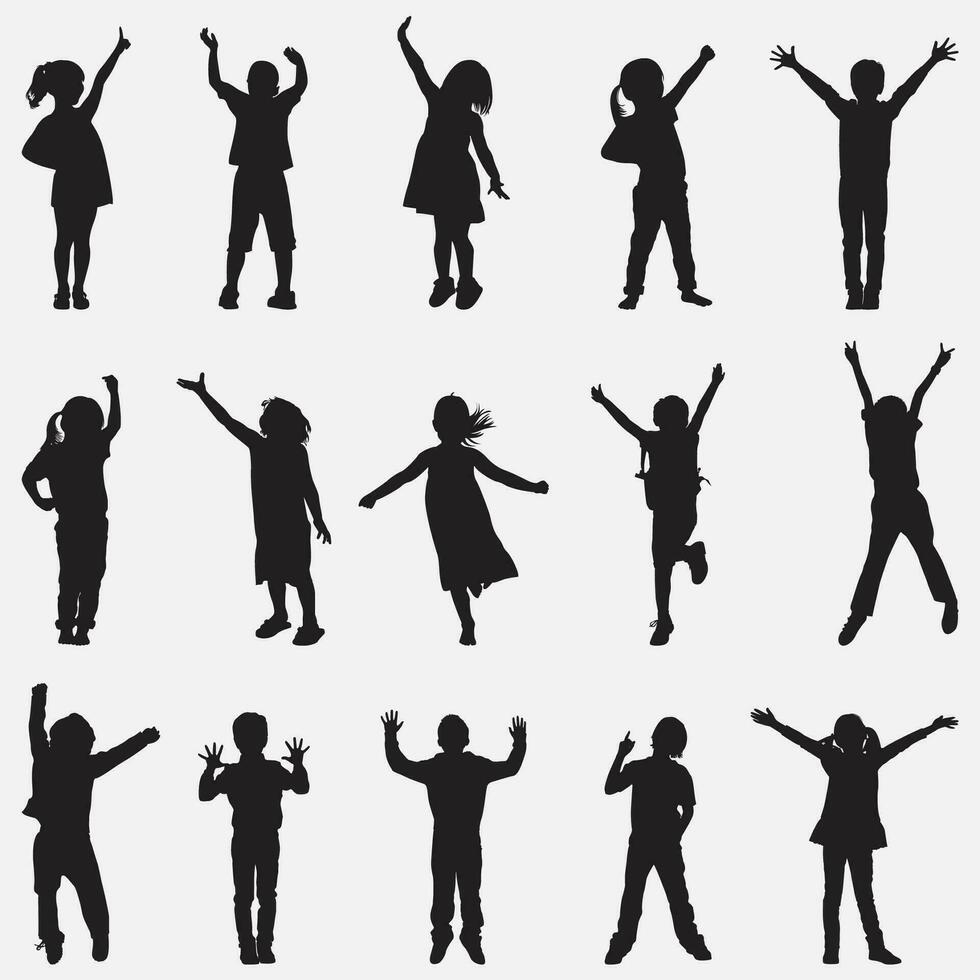 kid one hand up silhouette vector