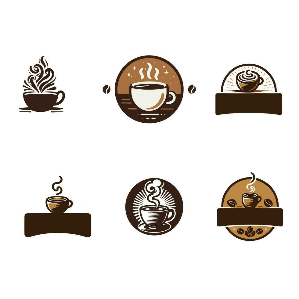 Elegant Assortment of Coffee Cup Logos Featuring Steam and Beans in a Warm Earthy Palette vector