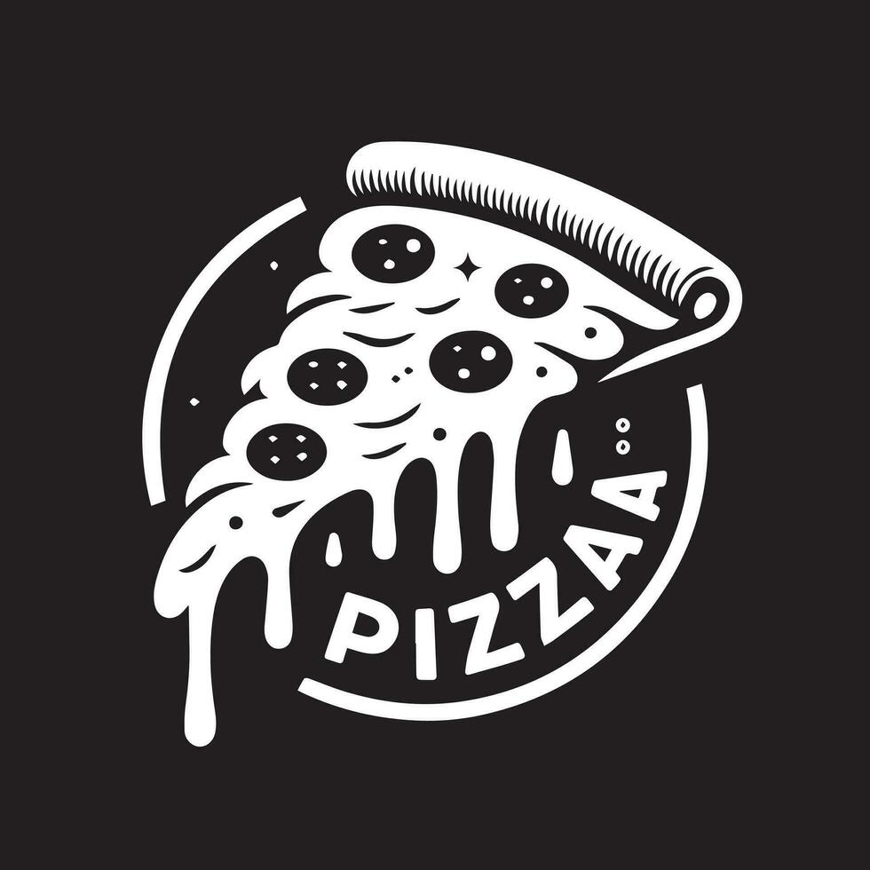 monocromo artístico interpretación de un delicioso Pizza rebanada derritiendo terminado texto vector