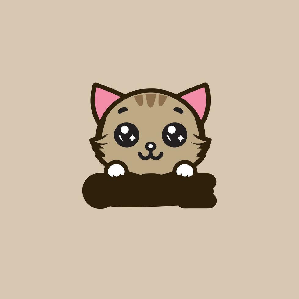 Adorable Brown Cartoon Kitten Peering Over Edge With Sparkling Eyes on Pastel Background vector