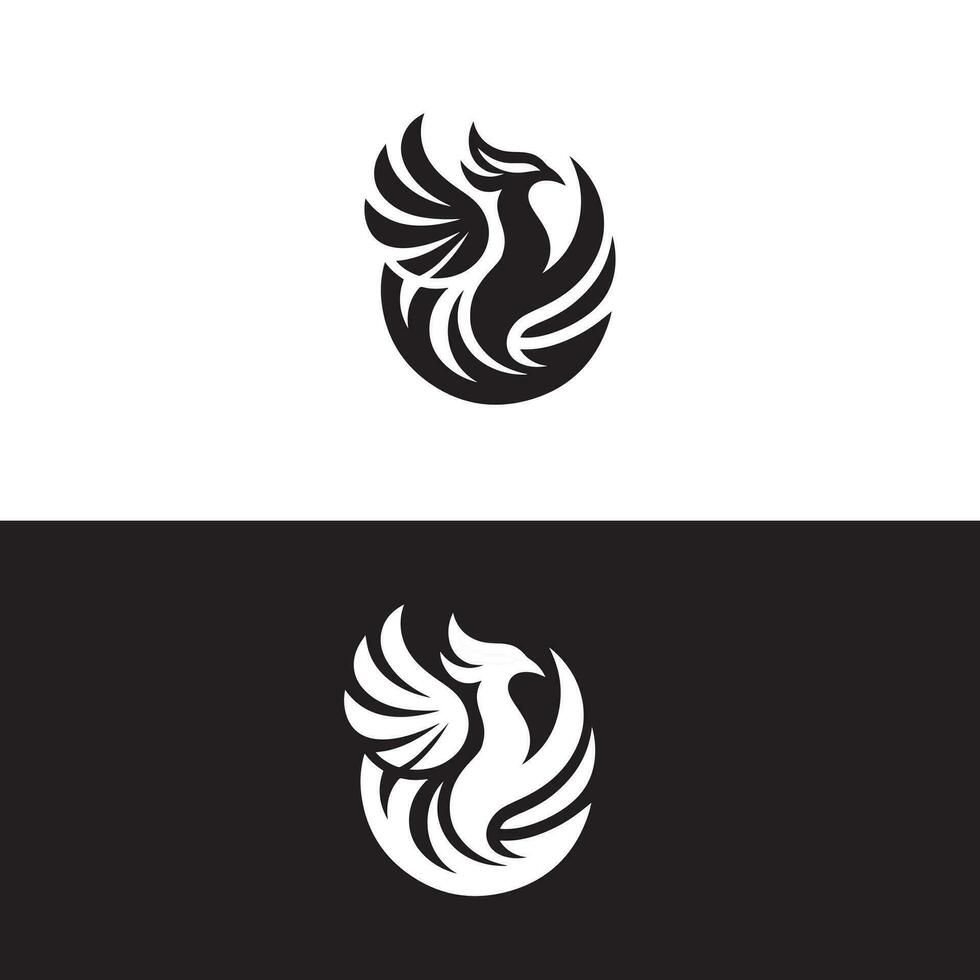 Enigmatic Black and White Phoenix Emblem Portraying Rebirth and Eternity on a Dual Background vector