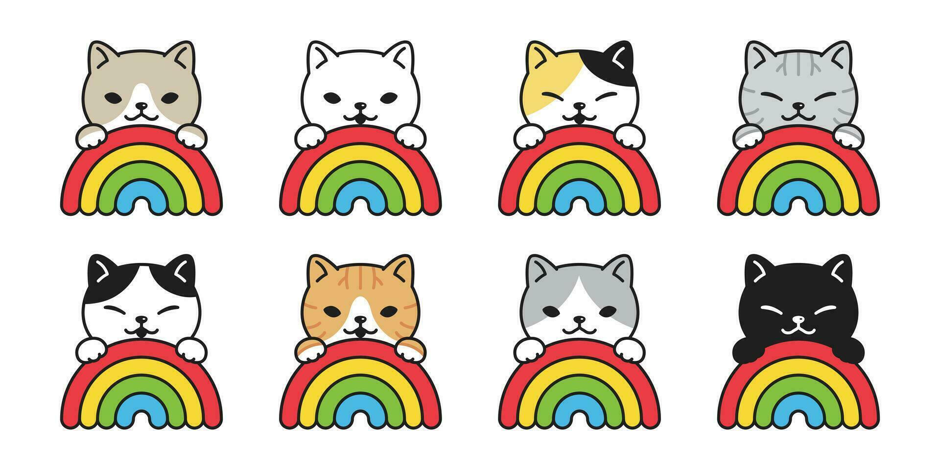 cat vector icon rainbow kitten calico logo symbol cartoon character illustration doodle design