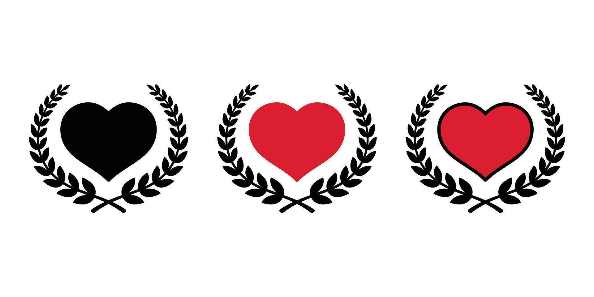 corazón vector enamorado laurel guirnalda icono logo símbolo planta flor dibujos animados personaje ilustración diseño