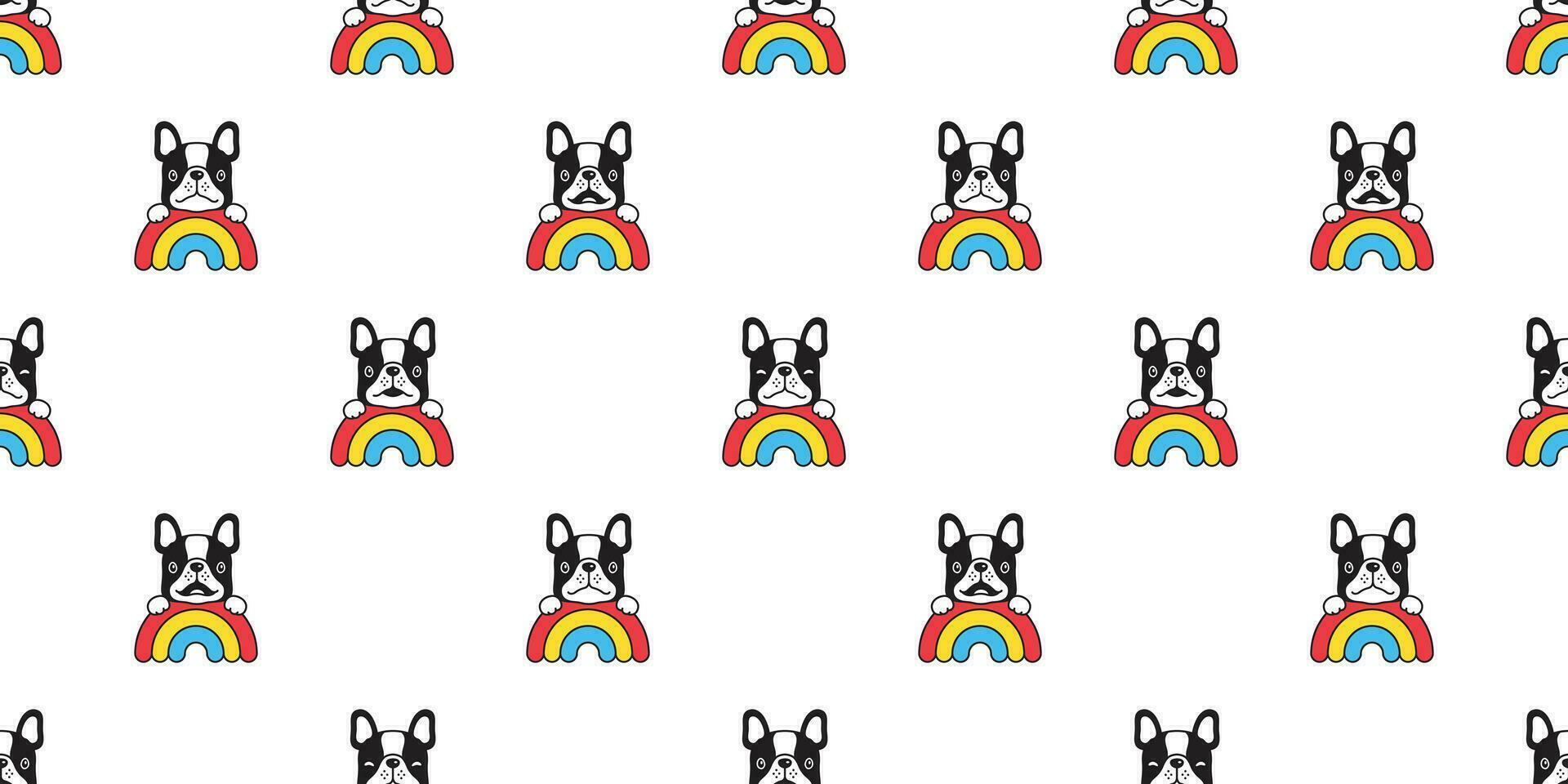 dog seamless pattern french bulldog vector rainbow scarf isolated cartoon repeat background tile wallpaper illustration design