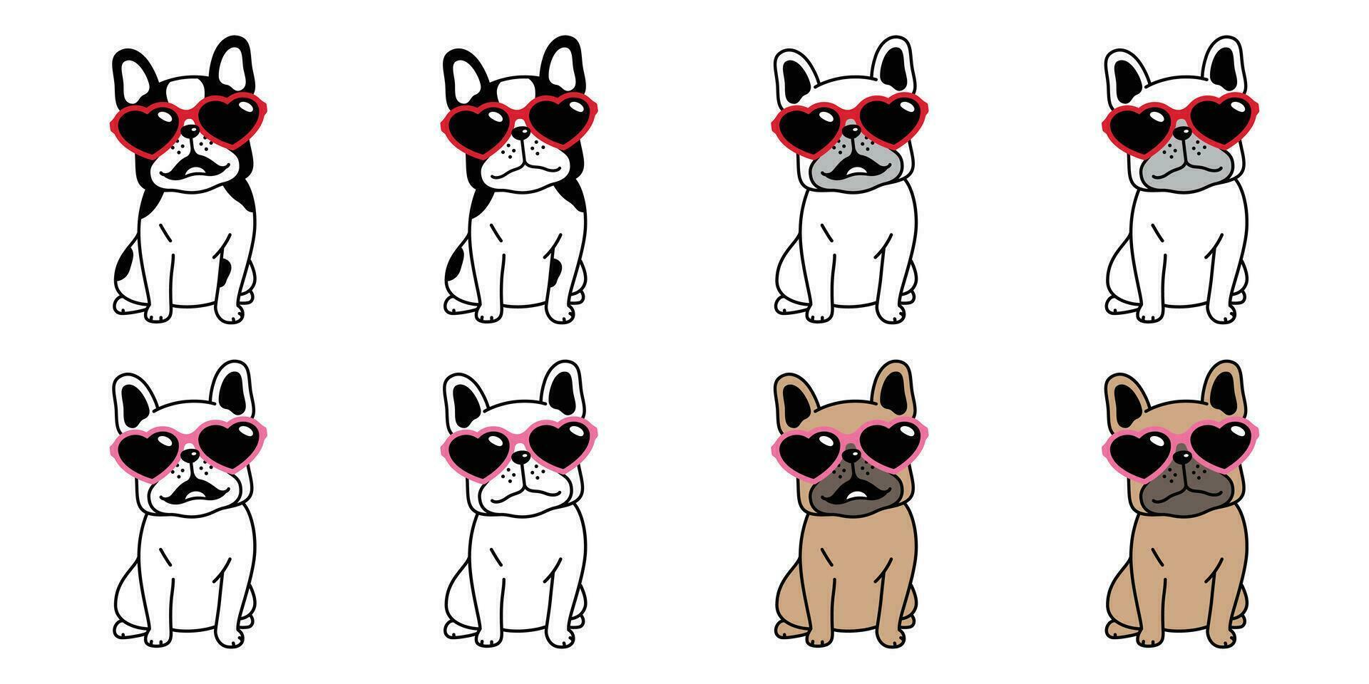 perro vector enamorado francés buldog icono corazón Gafas de sol bufanda perrito mascota dibujos animados personaje símbolo ilustración garabatear diseño
