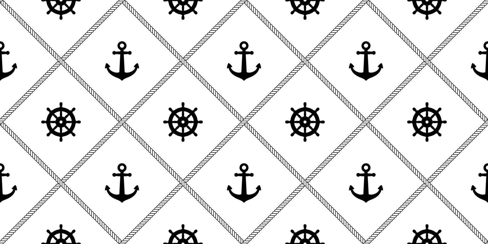 Anchor seamless pattern rope vector boat pirate helm Nautical maritime sea ocean repeat wallpaper scarf isolated tile background illustration line design